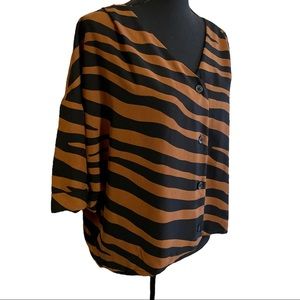 Worthington Zebra Striped Cuffed Sleeve Blouse